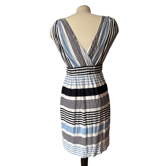 Ann Taylor LOFT Striped Summer Dress Blue Sz Small Shoulder Strappy V Cut - Picture 2 of 7